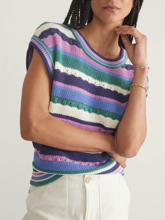 Marine Layer Sweaters - Marine Layer Rory Crochet Vest Cool Stripe
